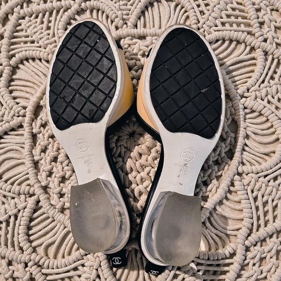 Price FIRM💯 CHANEL🖤SS19 Leather Slide Mules + PVC heel 39.5 - Picture 9 of 13